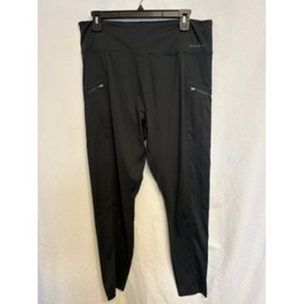 Eddie Bauer Womens XL Black Trail Tight Leggings Zipper Pockets High Rise Active
